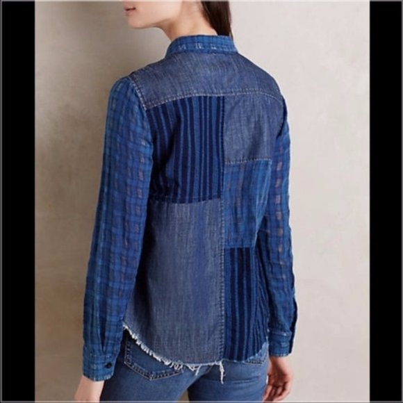 Anthropologie Artisan De Luxe Patchwork Chambray Button Down XS NEVER WORN - Picture 2 of 13